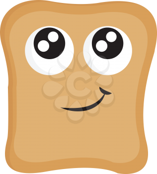 Bread slice with big eyes and smilling mouth vector illustration on white background.