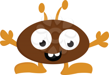 Brown and yellow happy monster vector illustration on white background.