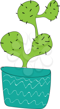 Simple cactus in blue vase vector illsutation on white background.