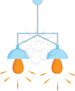 Four armed grey vintage chandelier with yellow lights vector illustration on white background.