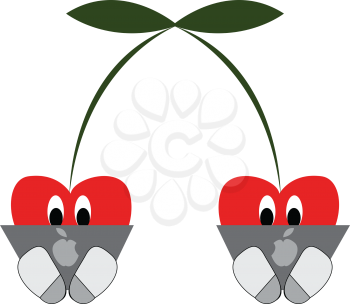 Two cherries working on laptops vector illustration on white background.