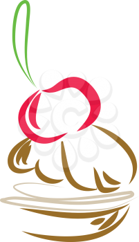 Simple cartoon of cherry cake vector illustration on white background.