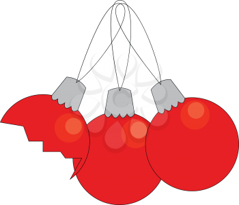 Red christmas decorations vector illustration on white background.