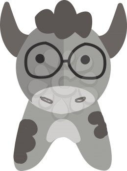 Grey cow with round glasses vector illustration on white background.