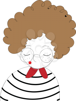Girl with curly brown hair and round glasses vector illustration on white background.