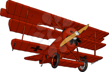 A triplane is a vintage historical It is a fixed-wing aircraft equipped with three vertical stacked wing planes Mainly used for military purpose during world war 1 vector color drawing or illustration