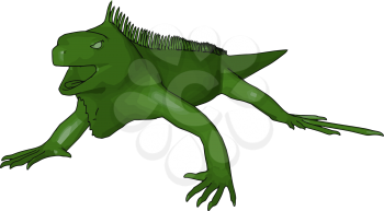 A Reptile predator green in color looks very scary It has four legs scaly skin but absence of hairs on body and can climb on walls trees easily vector color drawing or illustration