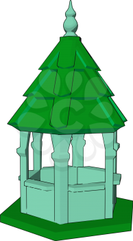 A small temple like enclosed structure having almost six pillars and one pointed green colored top It can be used for worship rest or sitting purpose vector color drawing or illustration