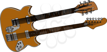 A double neck guitar is a musical instrument mainly used in rock musical concert It is made from solid mahogany wood vector color drawing or illustration