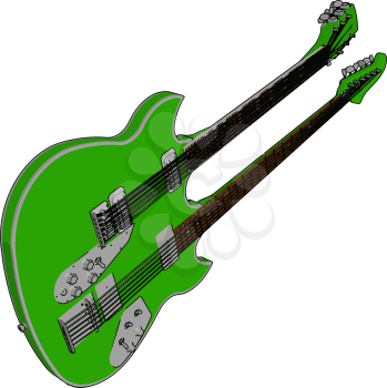 Different parts of this double bass guitar is headstock nut neck tuners or machine heads body waist frets and fingerboard or fretboard etc vector color drawing or illustration