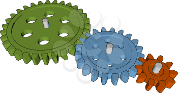 A sprocket or sprocket- wheel is a profiled wheel teeth or cogs that mesh with a chain track or other perforated or indented material vector color drawing or illustration