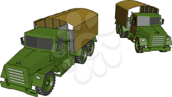 This military motor are part of defense which are driven by soldiers It transport the materials through asphalted roads and unpaved dirt or mud roads vector color drawing or illustration