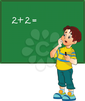 Boy Solving a Math Problem on a Chalkboard, illustration