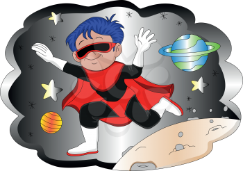 Vector illustration of boy wearing superhero costume.