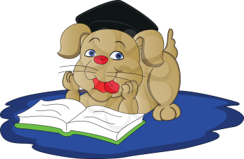 Vector illustration of pet dog reading a book.