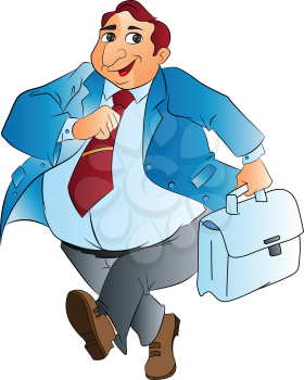 Fat Businessman with Bag, vector illustration