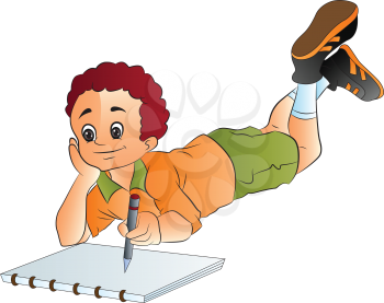Boy Drawing on a Sketchpad, vector illustration