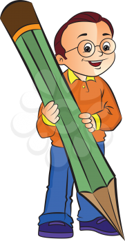 Boy with a Giant Pencil, vector illustration