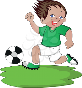 Vector illustration of active boy playing with soccer ball.