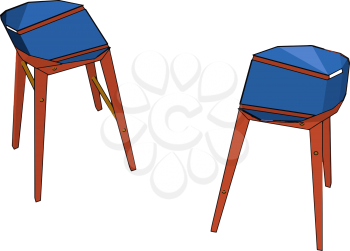 Two blue colored stools for sitting purpose with having four legs vector color drawing or illustration