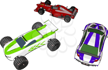 These toy cars are easily available in toy shop to attract kids for playing vector color drawing or illustration