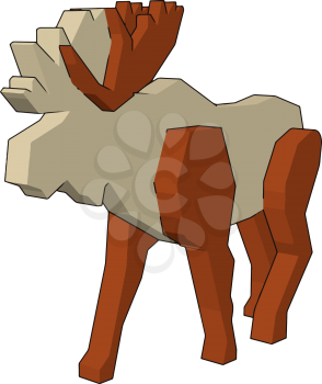 A toy reindeer with horn and four brown colored leg walking on ground peacefully vector color drawing or illustration