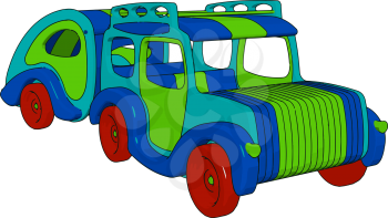 A toy car is kept on the shelf of a shop looking so unique and every child wants to play with it vector color drawing or illustration