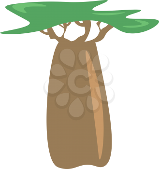 A boabab tree with green leaves and long brown trunk vector color drawing or illustration
