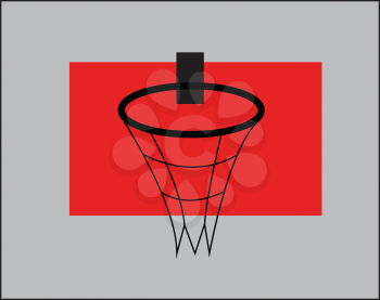 A black basketball ring fitted on a red basketball backboard vector color drawing or illustration