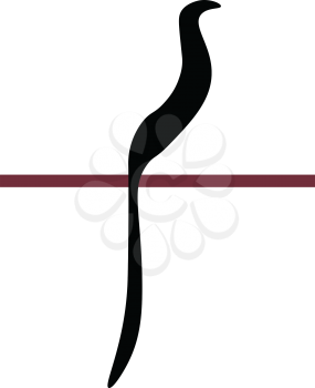 A long black bird standing on a brown stick vector color drawing or illustration