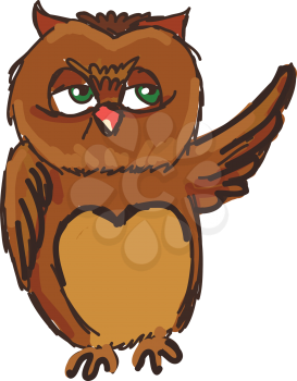 A drawing of a green eyed owl waving vector color drawing or illustration