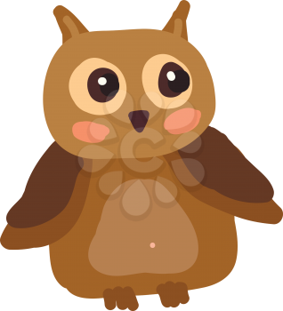 A drawing of an owl with big shinny eyes looking towards its left vector color drawing or illustration