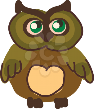 A chubby owl with big green eyes vector color drawing or illustration