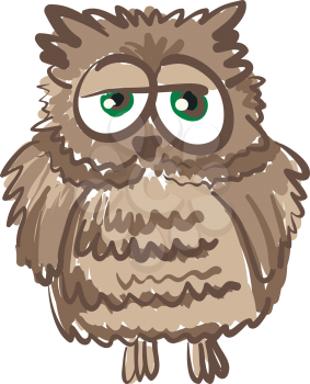 A shabby looking owl with green eyes vector color drawing or illustration