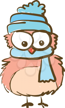 A cartoon of an owl with huge eyes wearing a blue cap and a scarf vector color drawing or illustration