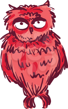 An owl which is colored in dark red vector color drawing or illustration