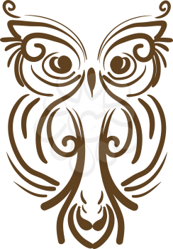 An artistic drawing of an owl using several curved lines vector color drawing or illustration