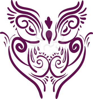 An image drawn with purple color depecting an owl vector color drawing or illustration