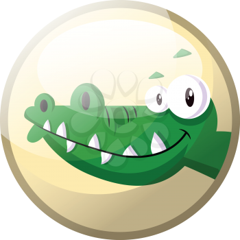 Cartoon character of a green crocodile smiling vector illustration in light yellow circle on white background.