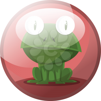 Cartoon character of a green frog sitting vector illustration in red circle on white background.