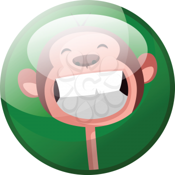 Cartoon character of a smiling monkey vector illustration in green circle on white background.
