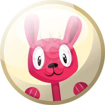 Cartoon character of a pink rabbit smiling vector illustration in light yellow circle on white background.