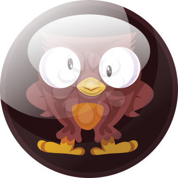 Cartoon character of a brown owl vector illustration in dark brown circle on white background.