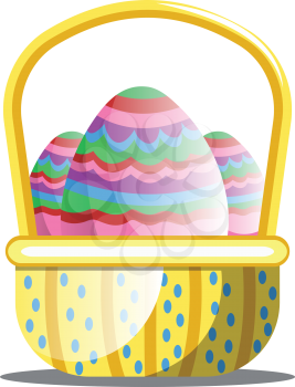 Basket full of colorful Easter eggs with pattern web vector on white background