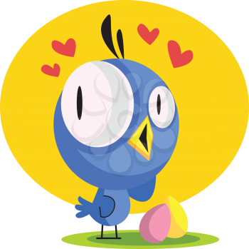 Little blue bird looking at Easter eggs sharing love illustration web vector on white background