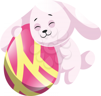 Rosy easter rabbit hugging pink easter egg illustration web vector on white background