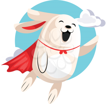 Superhero easter bunny flying in clouds illustration web vector on white background