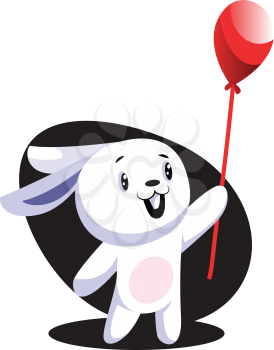 White easter rabbit holding red balloon illustration web vector on white background