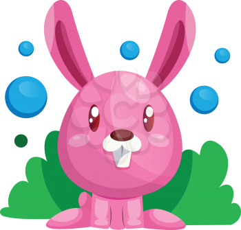 Pink easter rabbit sitting in green grass illustration web vector on white background