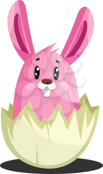 Pink Easter bunny in cracked eggshell illustration web vector on a white background